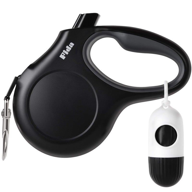 Fida Retractable Dog Leash with Dispenser and Poop Bags, 10 ft Pet Walking Leash for X-Small Dog or Cat up to 18 lbs, Anti-Slip Handle, Tangle Free, Reflective Nylon Tape (XS, Black) - Image 1